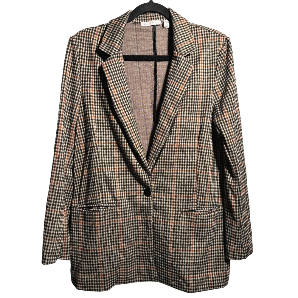 La Classe Couture Plaid Blazer Jacket Womens L Academia Office Preppy 1 Button